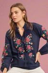 Smocked Yoke Embroidered Top Blue