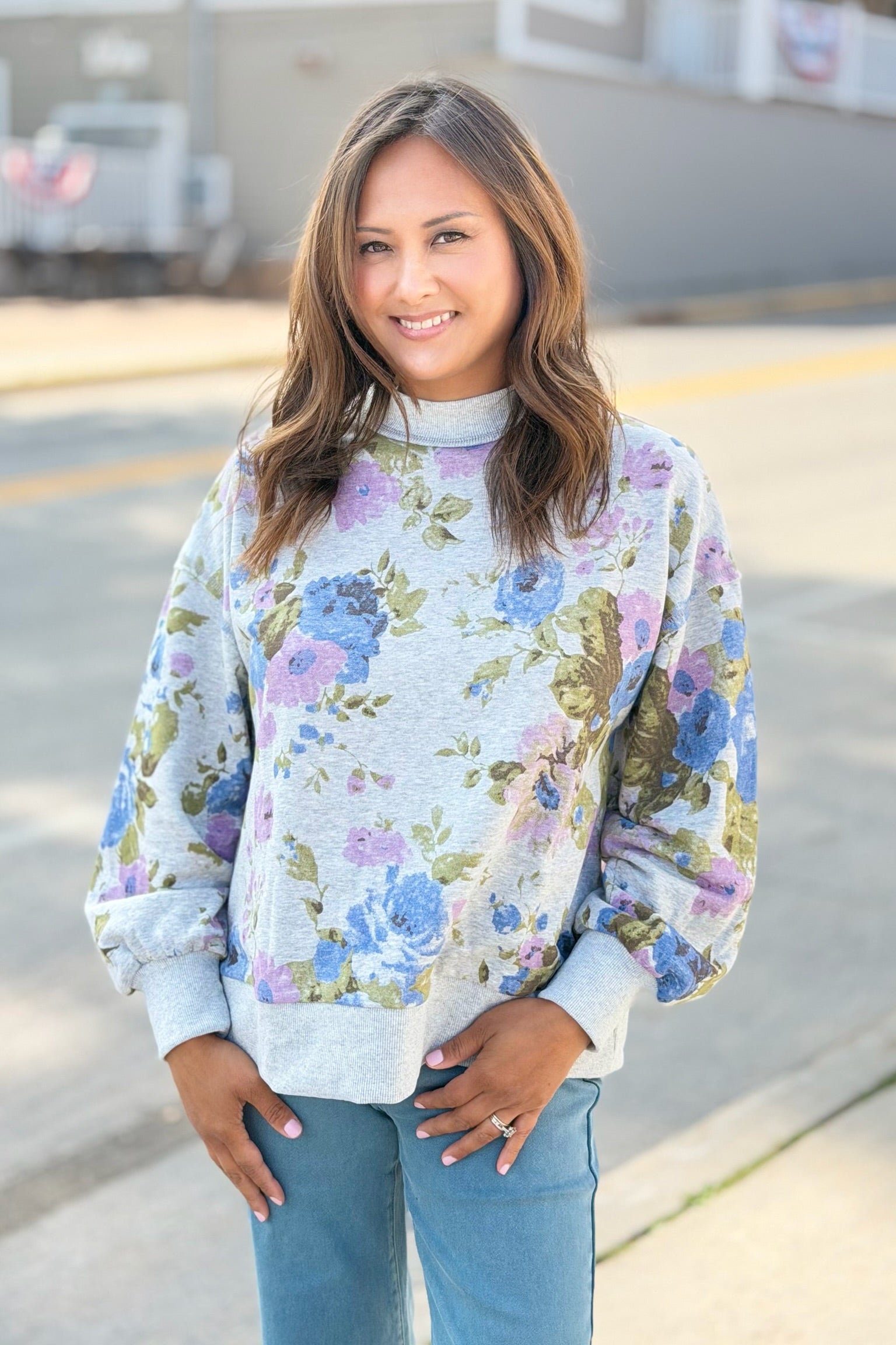 Floral Sweatshirt - Grey