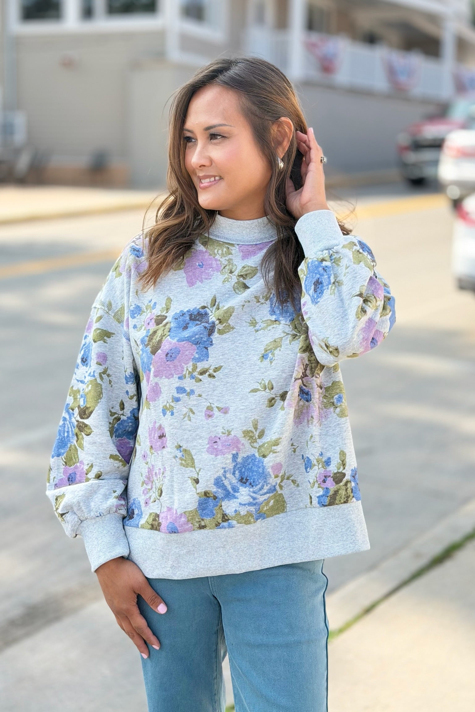 Floral Sweatshirt - Grey