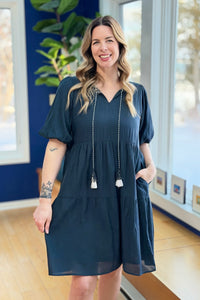 V-Neck Midi Dress W Tassel