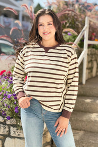 Striped Patchwork Ribbed Cuff Sweatshirt