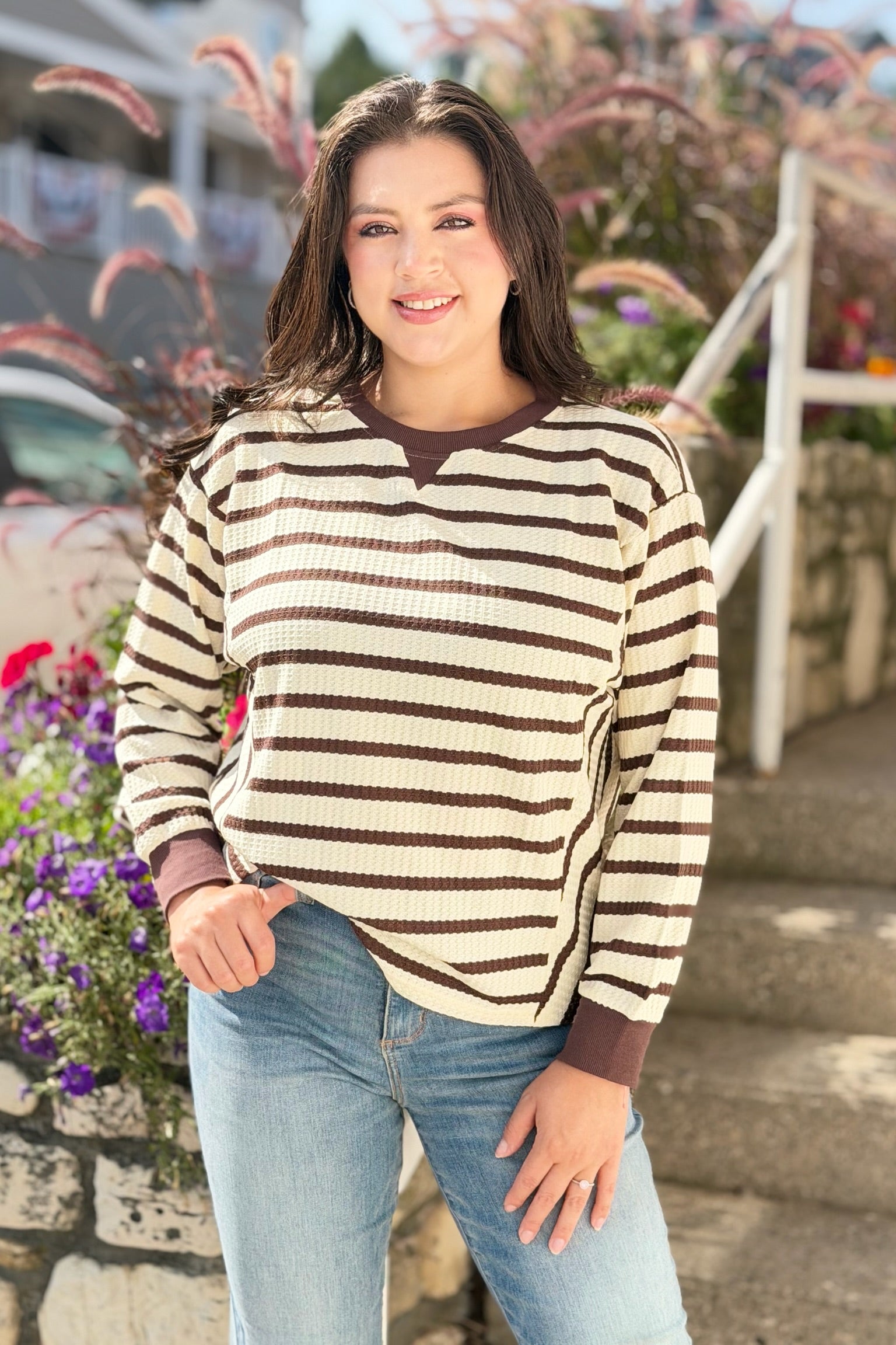 Striped Patchwork Ribbed Cuff Sweatshirt