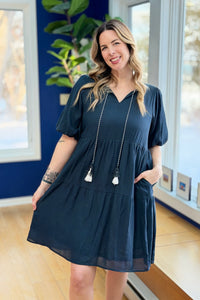 V-Neck Midi Dress W Tassel