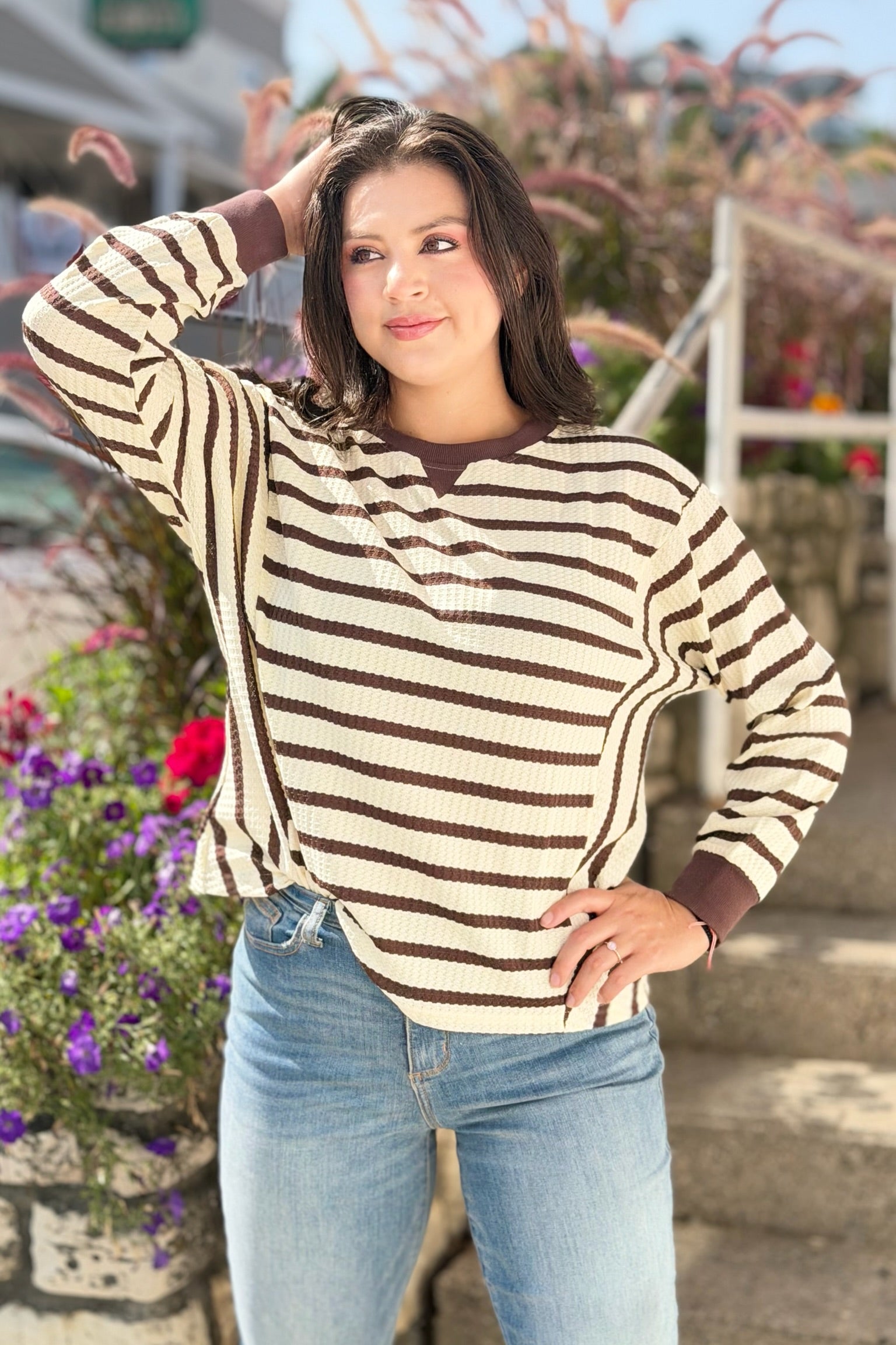 Striped Patchwork Ribbed Cuff Sweatshirt
