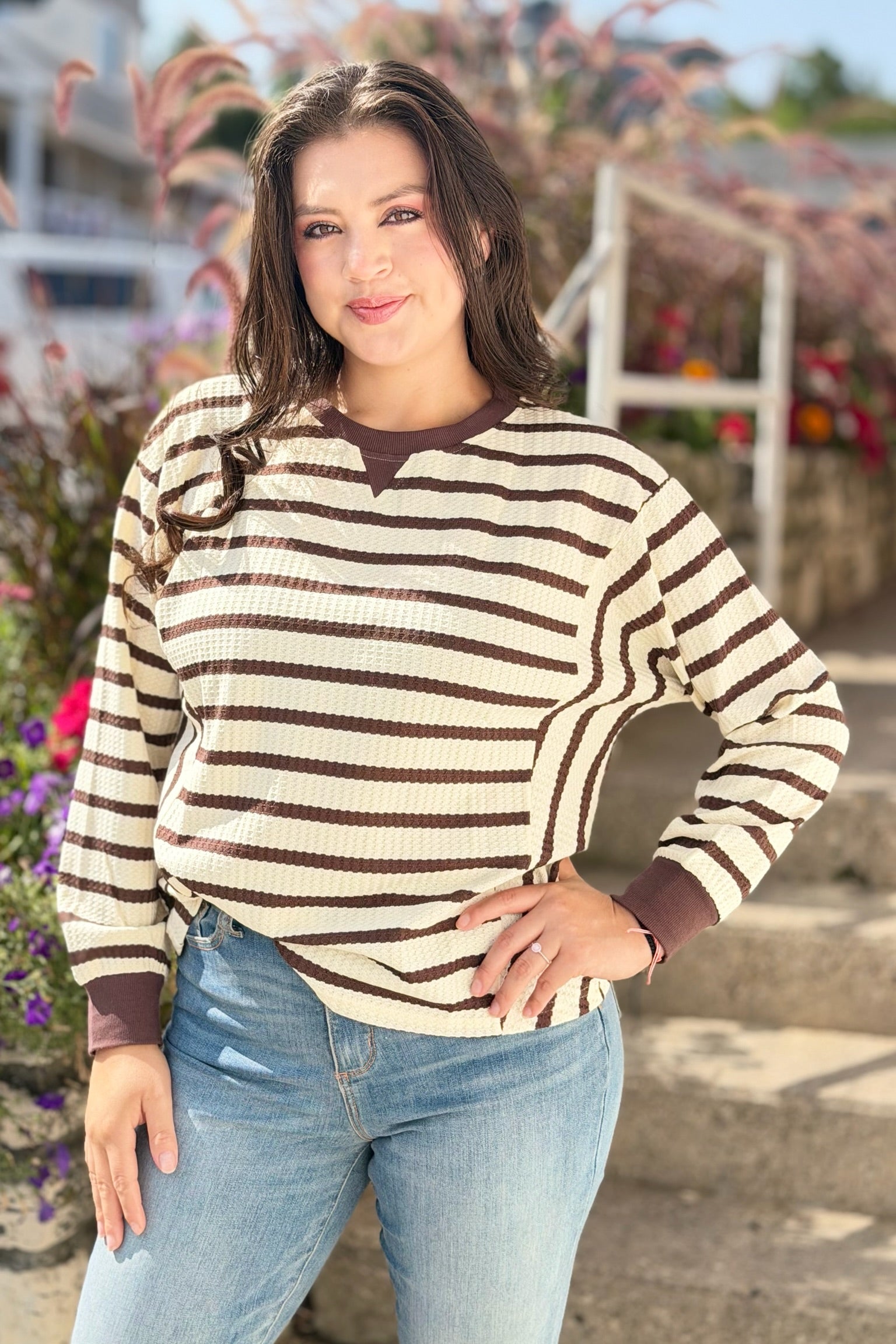 Striped Patchwork Ribbed Cuff Sweatshirt