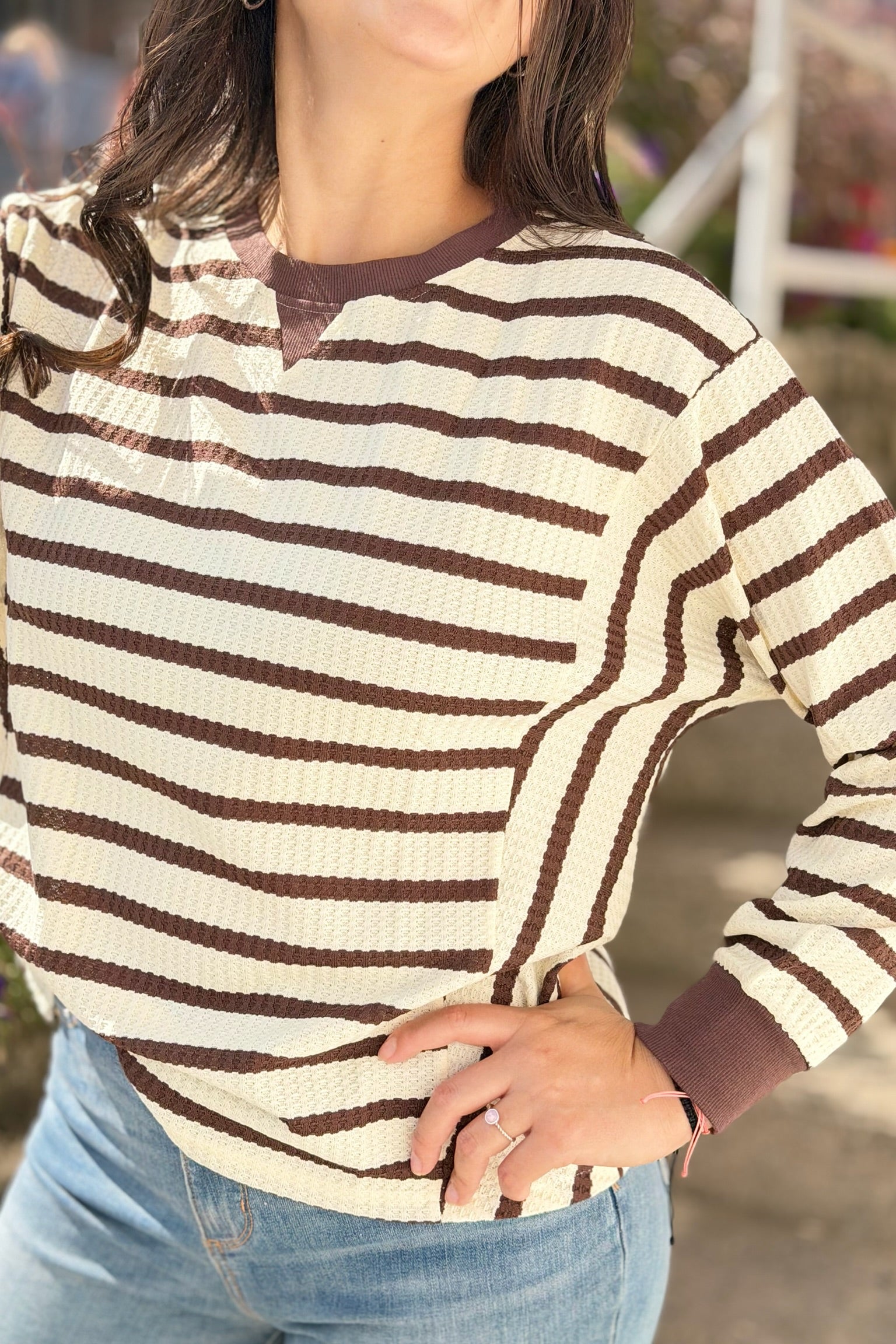 Striped Patchwork Ribbed Cuff Sweatshirt