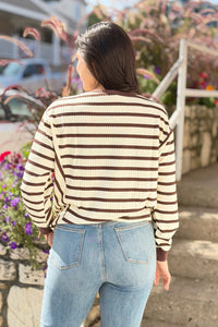 Striped Patchwork Ribbed Cuff Sweatshirt