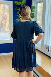 V-Neck Midi Dress W Tassel