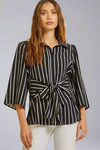 Front Tie Stripe Top Black