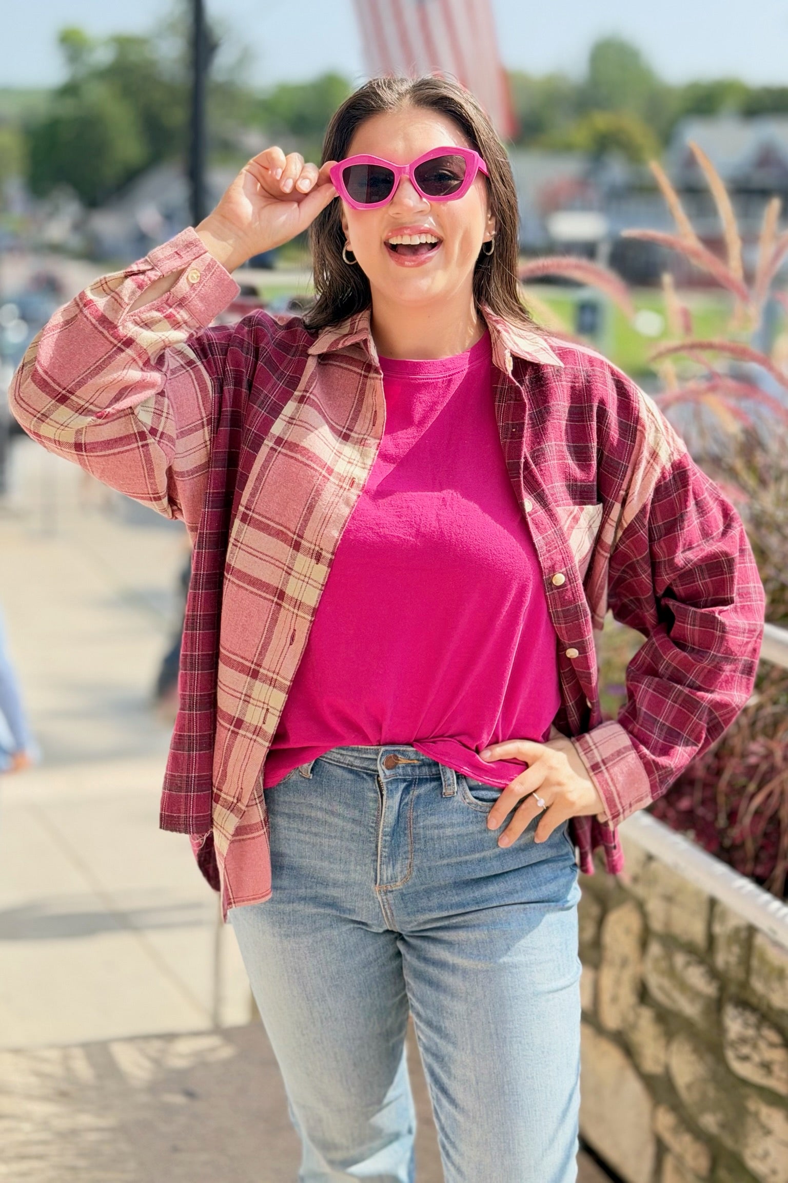 Kambrie Plaid Flannel Shirt - Pink