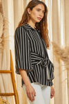 Front Tie Stripe Top Black