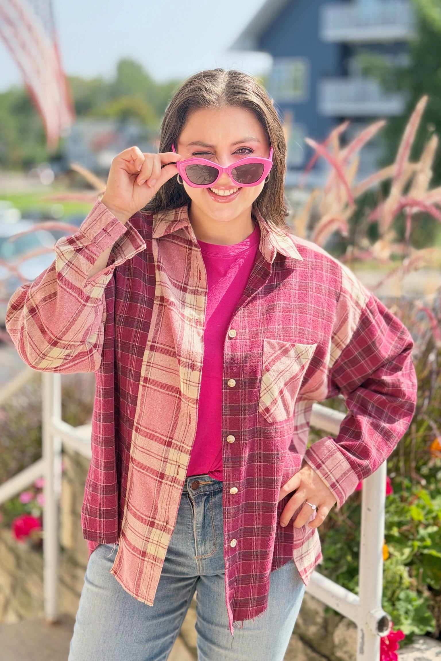 Kambrie Plaid Flannel Shirt - Pink