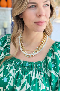 Printed Square Neck Mini Dress - Green