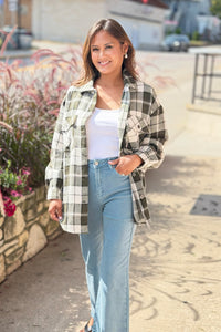 Long Sleeve Plaid Shacket - Olive