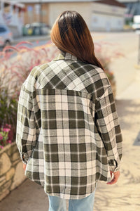 Long Sleeve Plaid Shacket - Olive