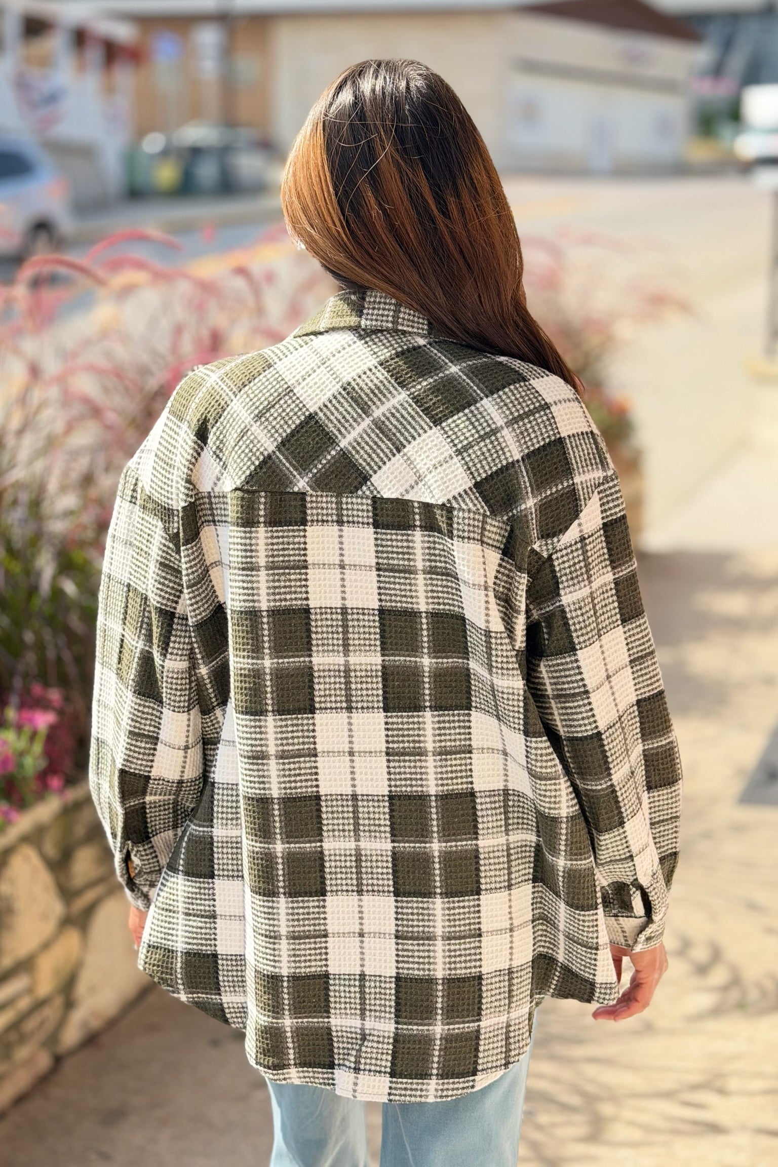 Long Sleeve Plaid Shacket - Olive