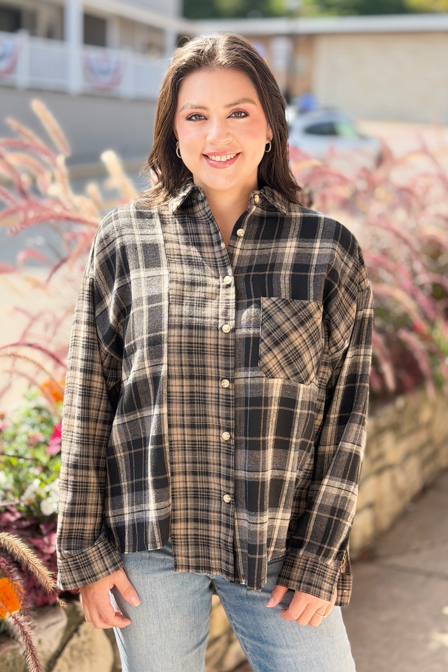 Kambrie Plaid Flannel Shirt - Grey