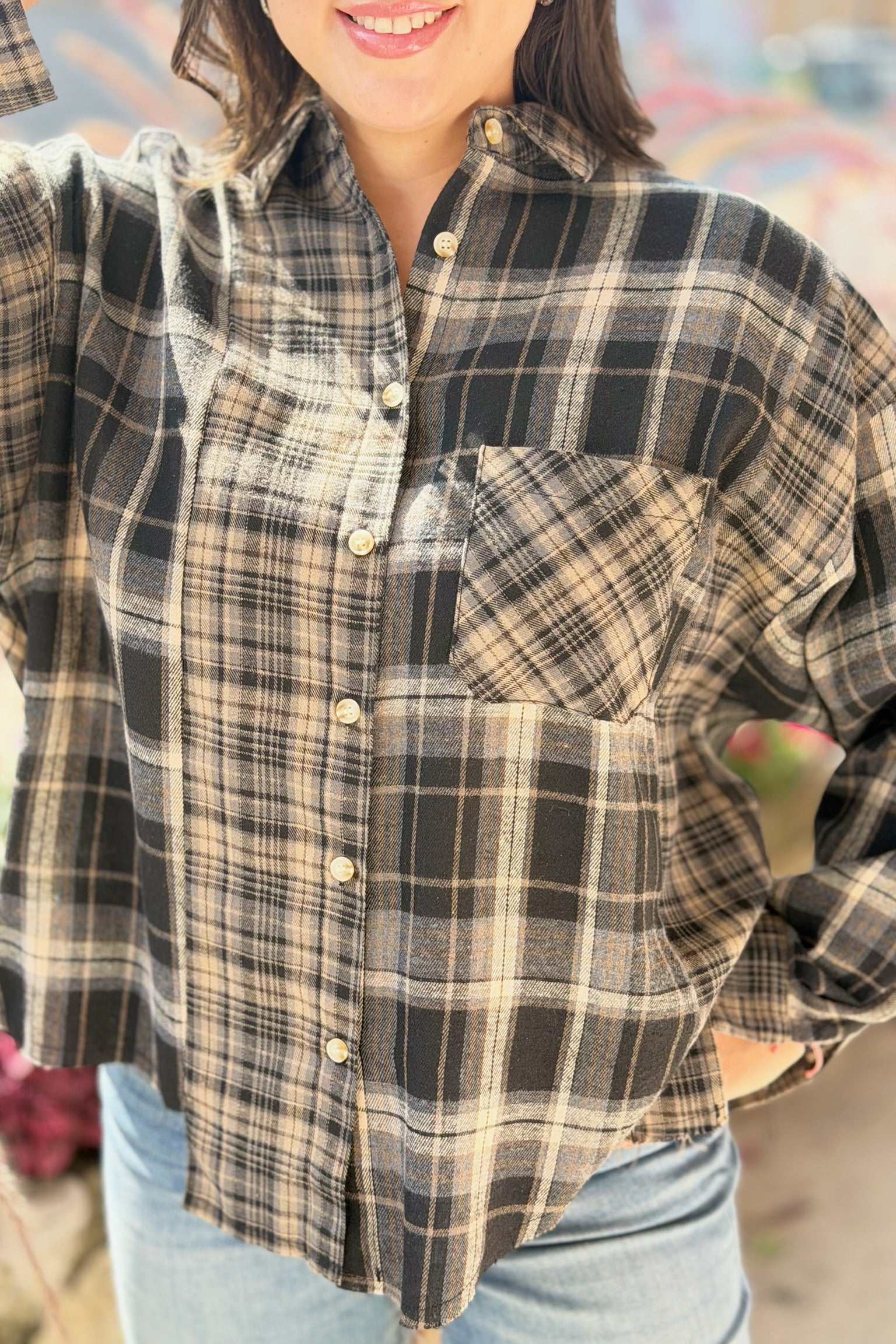 Kambrie Plaid Flannel Shirt - Grey