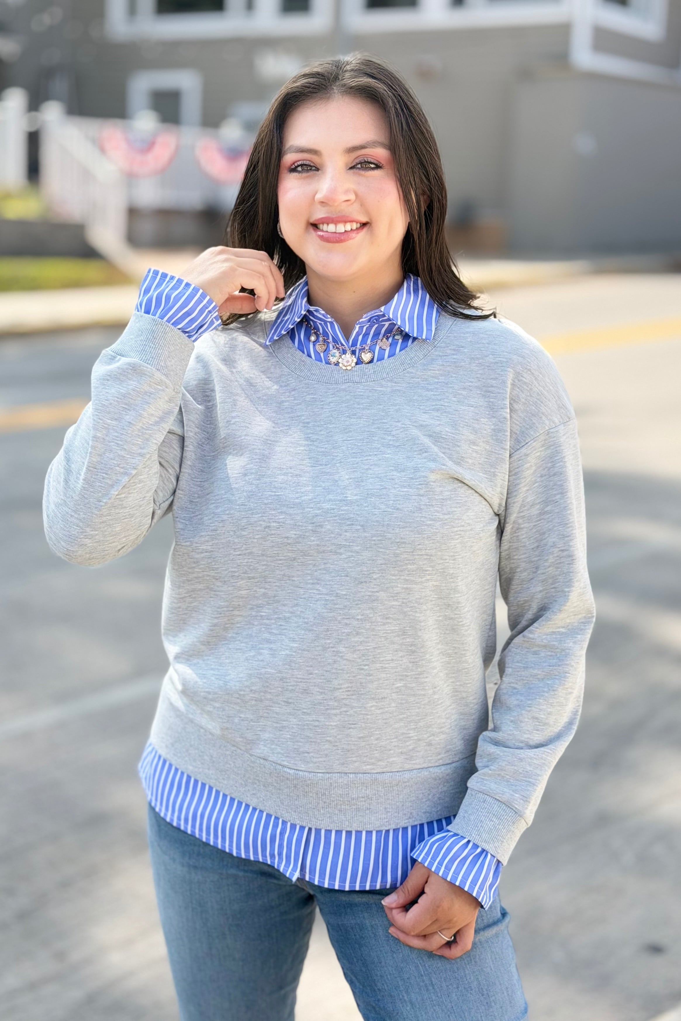 Striped Collar Shift Sweatershirt