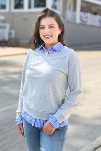 Striped Collar Shift Sweatershirt