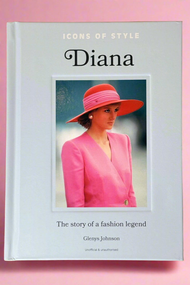 A baby blue colored hardcover book titled "Icons of Style: Diana"