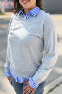 Striped Collar Shift Sweatershirt