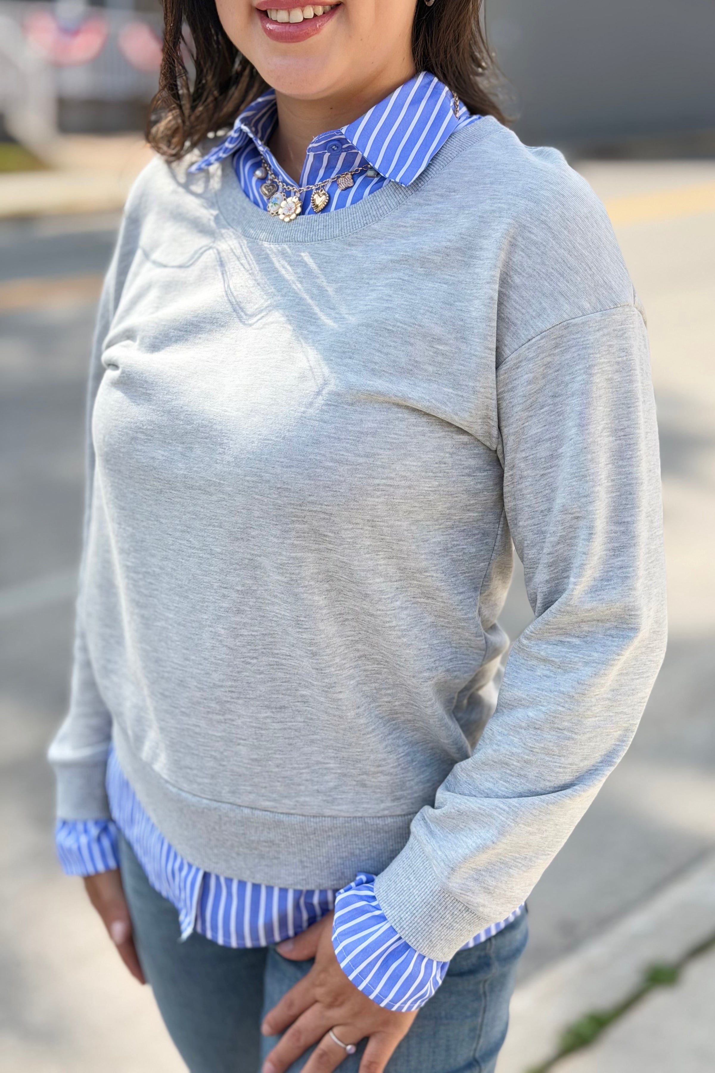 Striped Collar Shift Sweatershirt