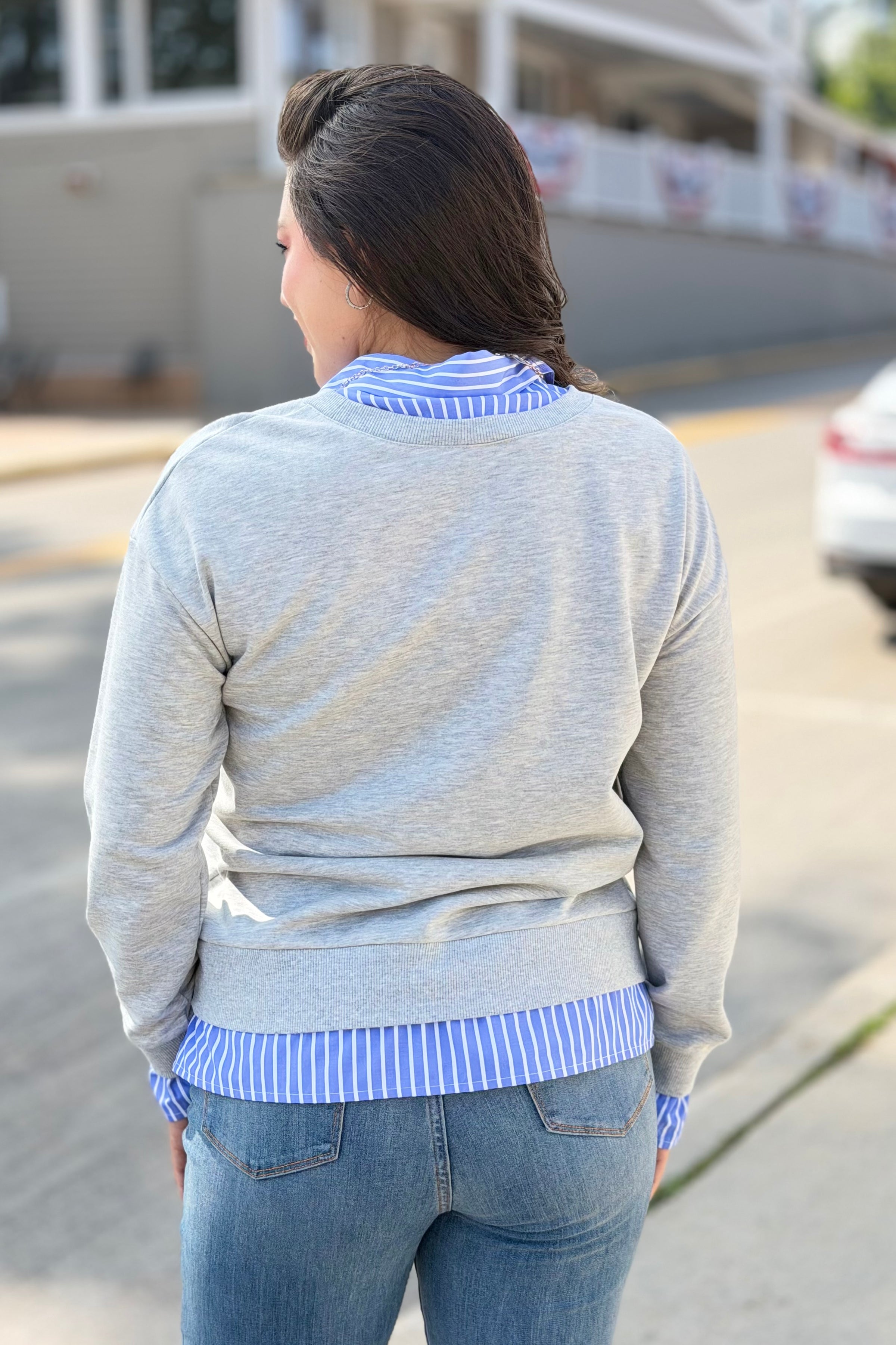 Striped Collar Shift Sweatershirt