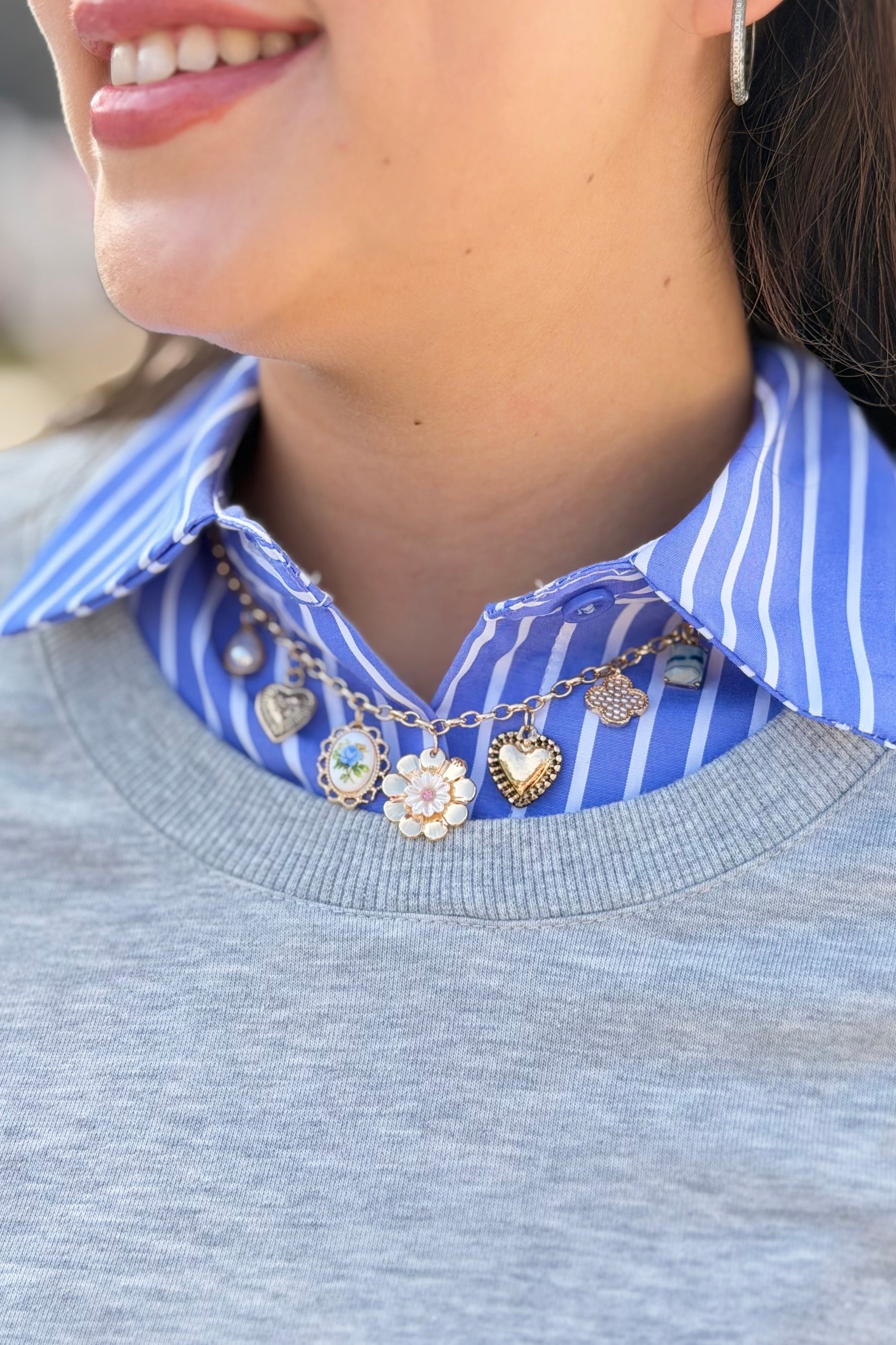 Vintage Heart Porcelain Charm Necklace