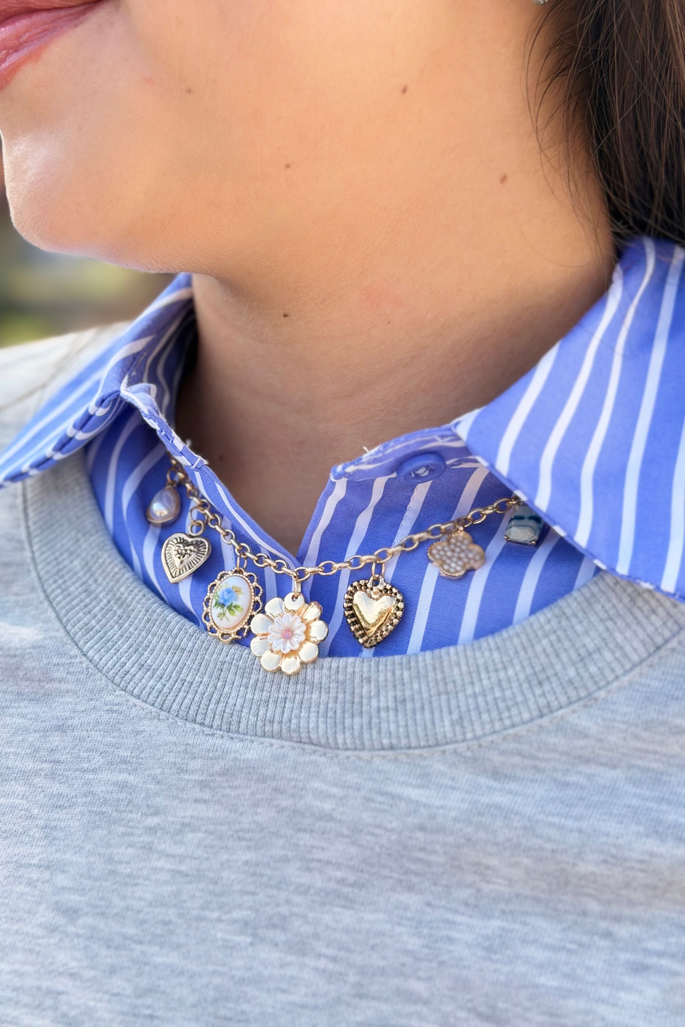 Vintage Heart Porcelain Charm Necklace