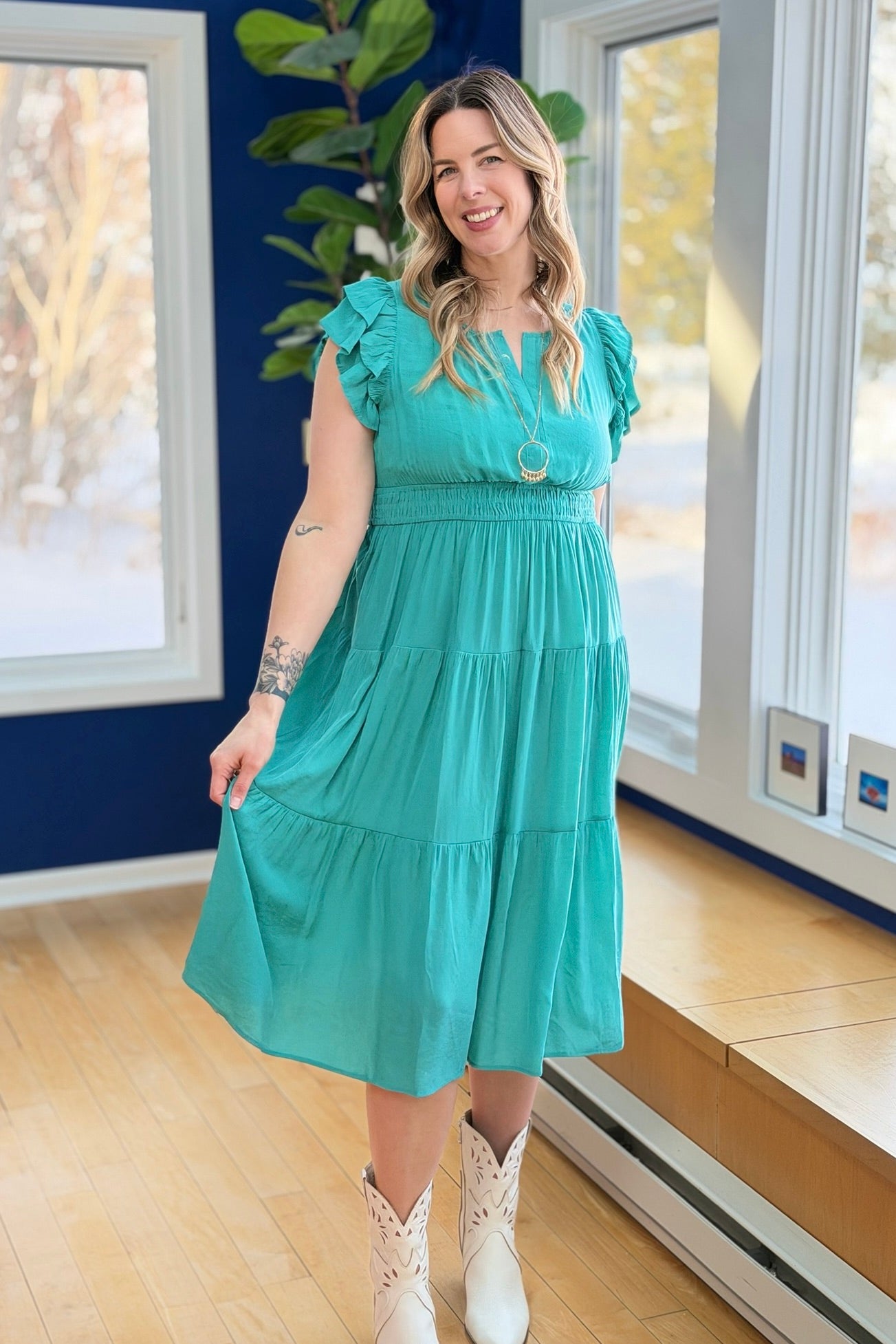 Midi Dress Smocked Waistband - Jade