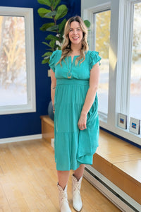 Midi Dress Smocked Waistband - Jade