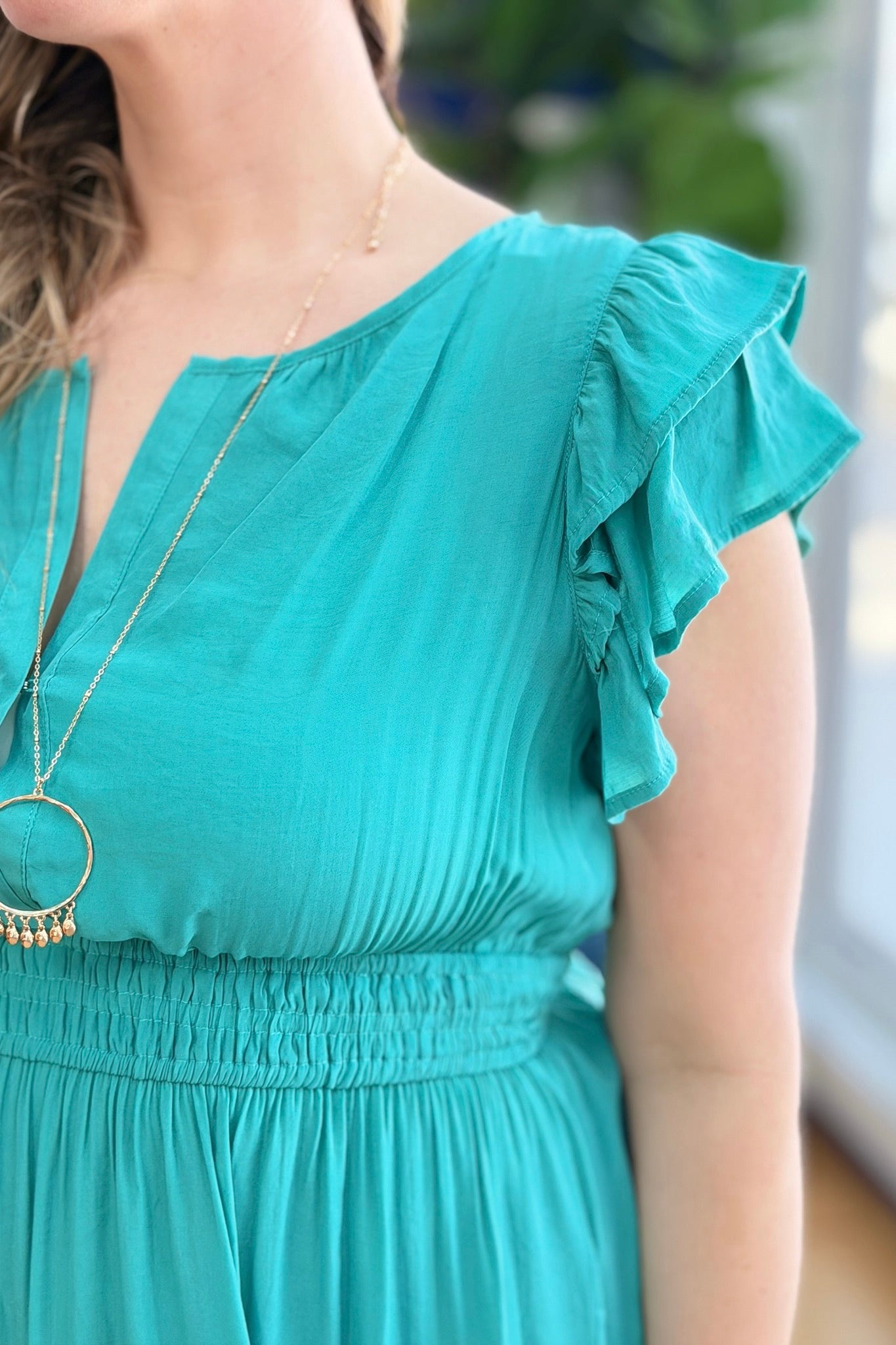 Midi Dress Smocked Waistband - Jade