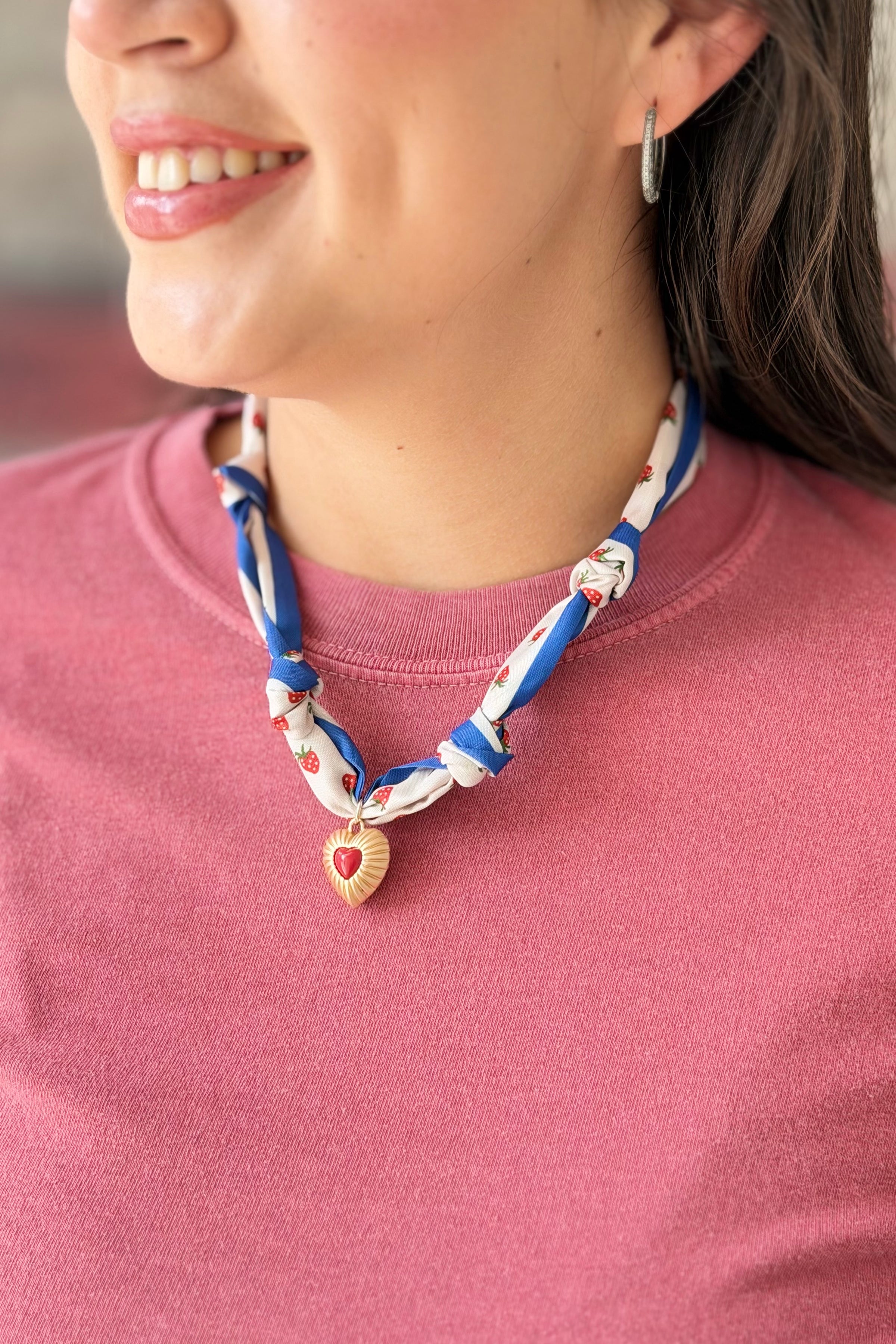 Handmade Scarf Charm Necklace - Red