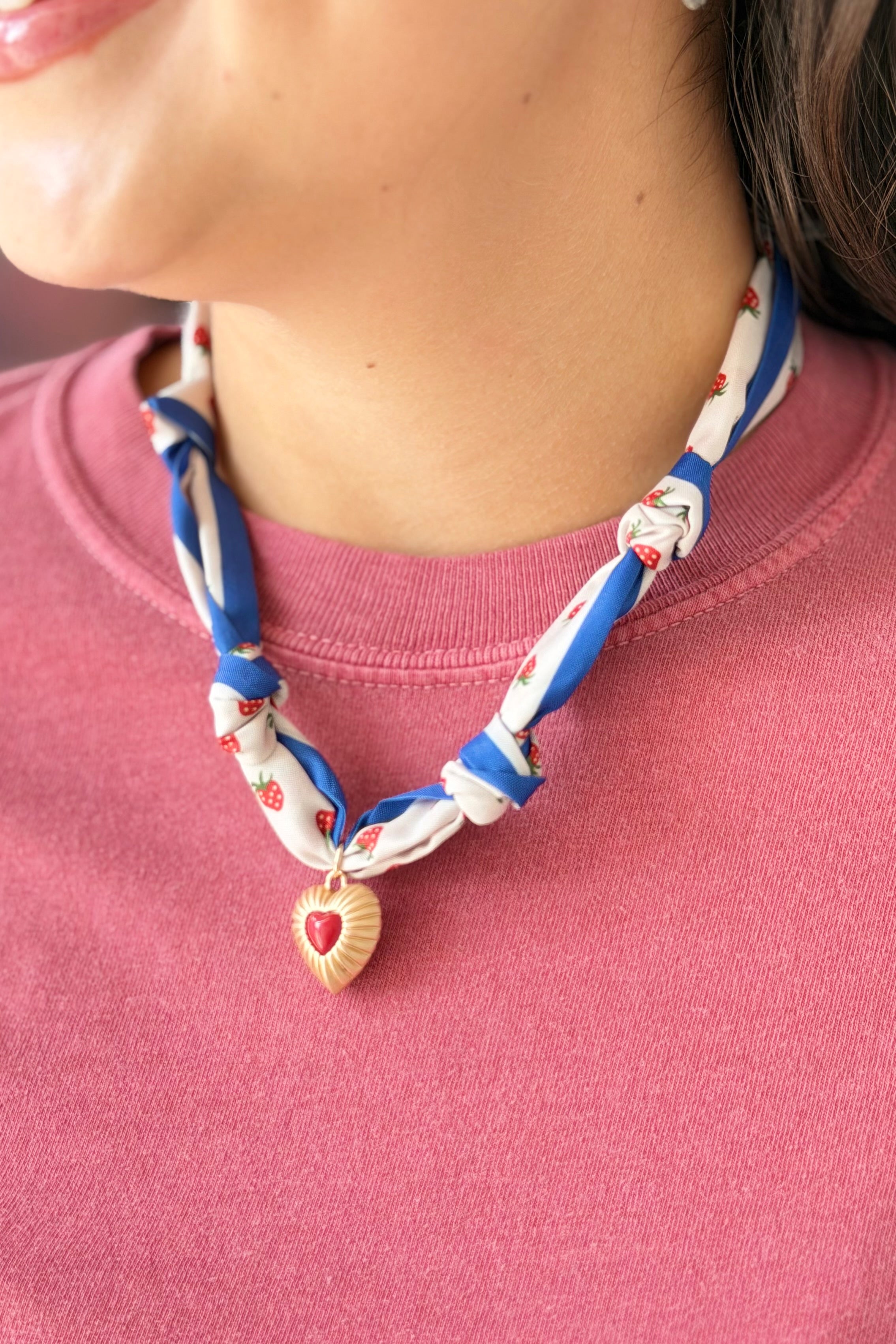 Handmade Scarf Charm Necklace - Red