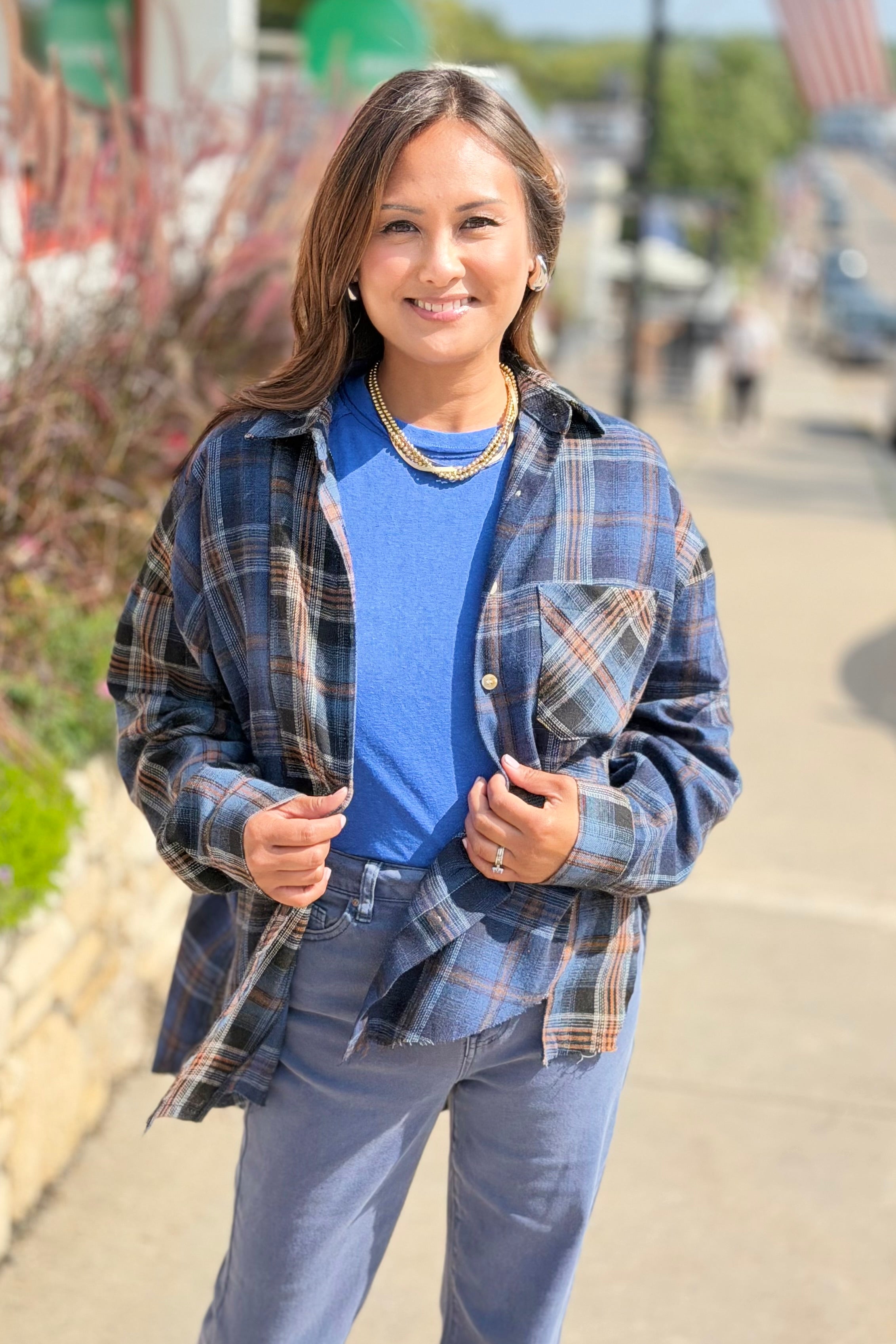 Kambrie Plaid Flannel Shirt - Navy