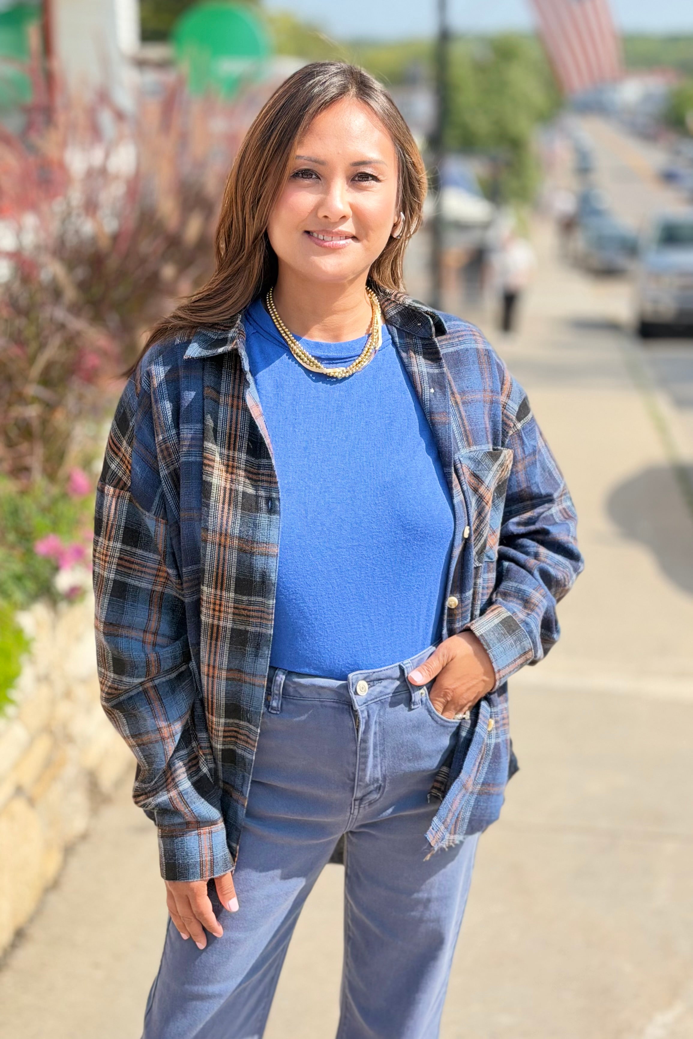Kambrie Plaid Flannel Shirt - Navy