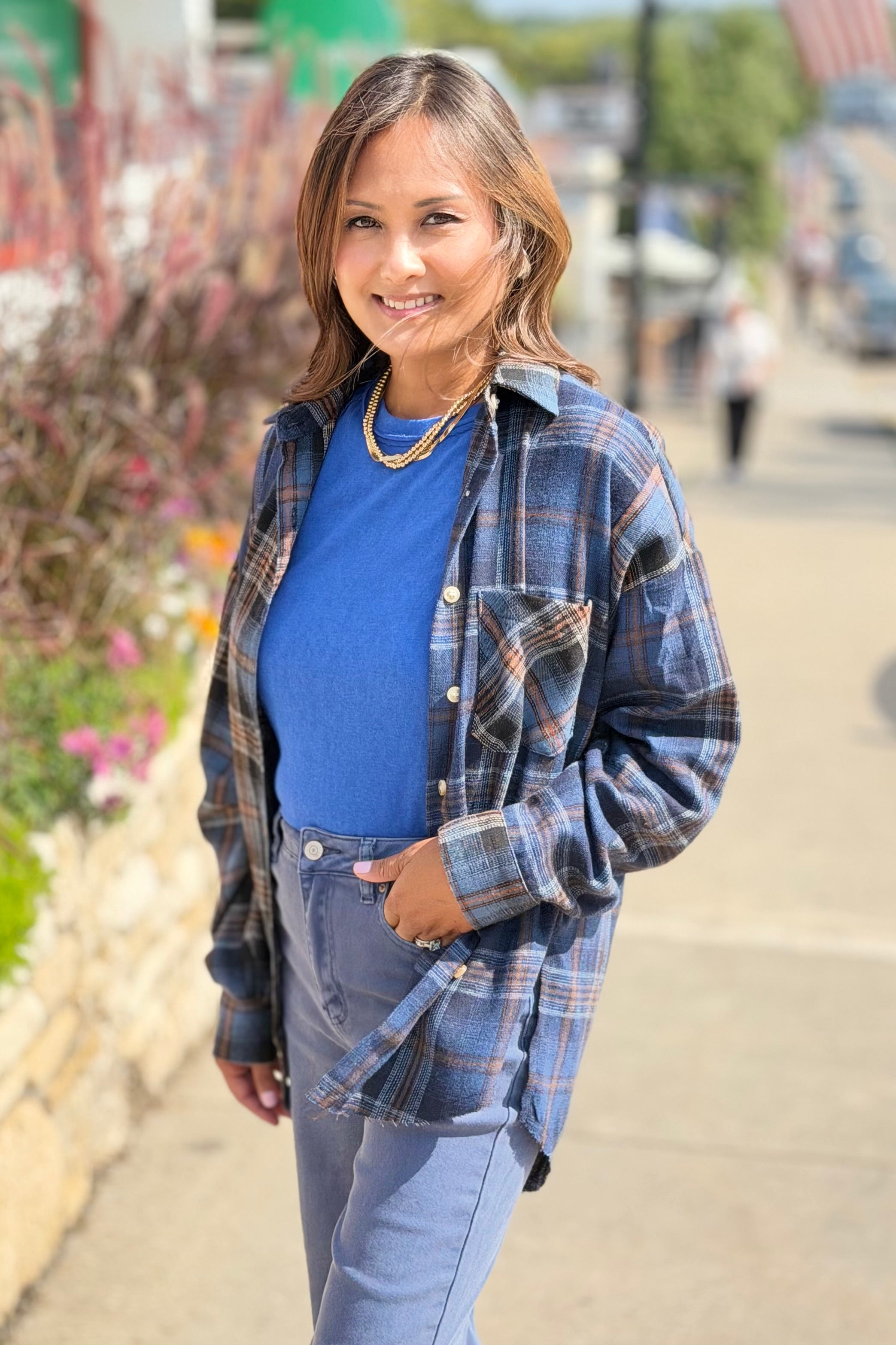 Kambrie Plaid Flannel Shirt - Navy