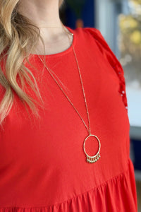 Tiered Eyelet Midi Dress with Puff Sleeves - Orange