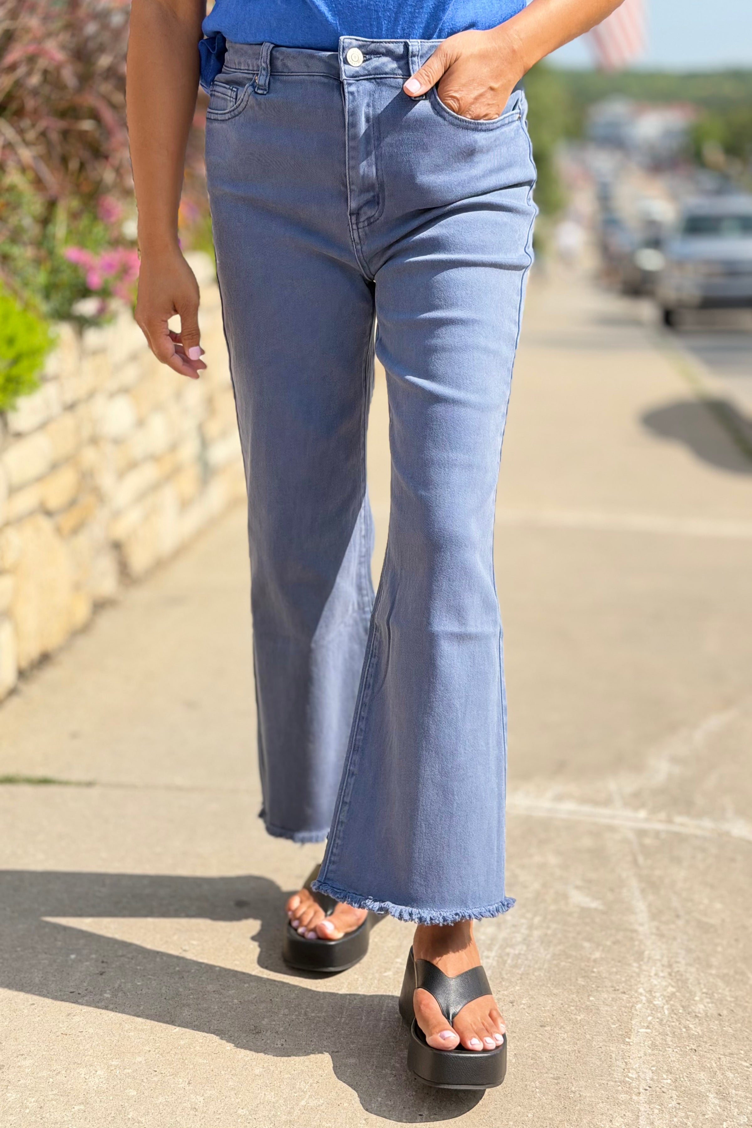 Acid Washed High Waist Pants - Blackberry