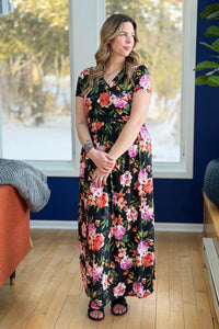 Floral Wrap Maxi Dress - Black