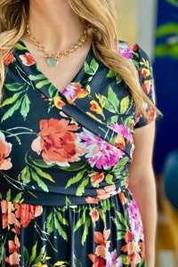 Floral Wrap Maxi Dress - Black