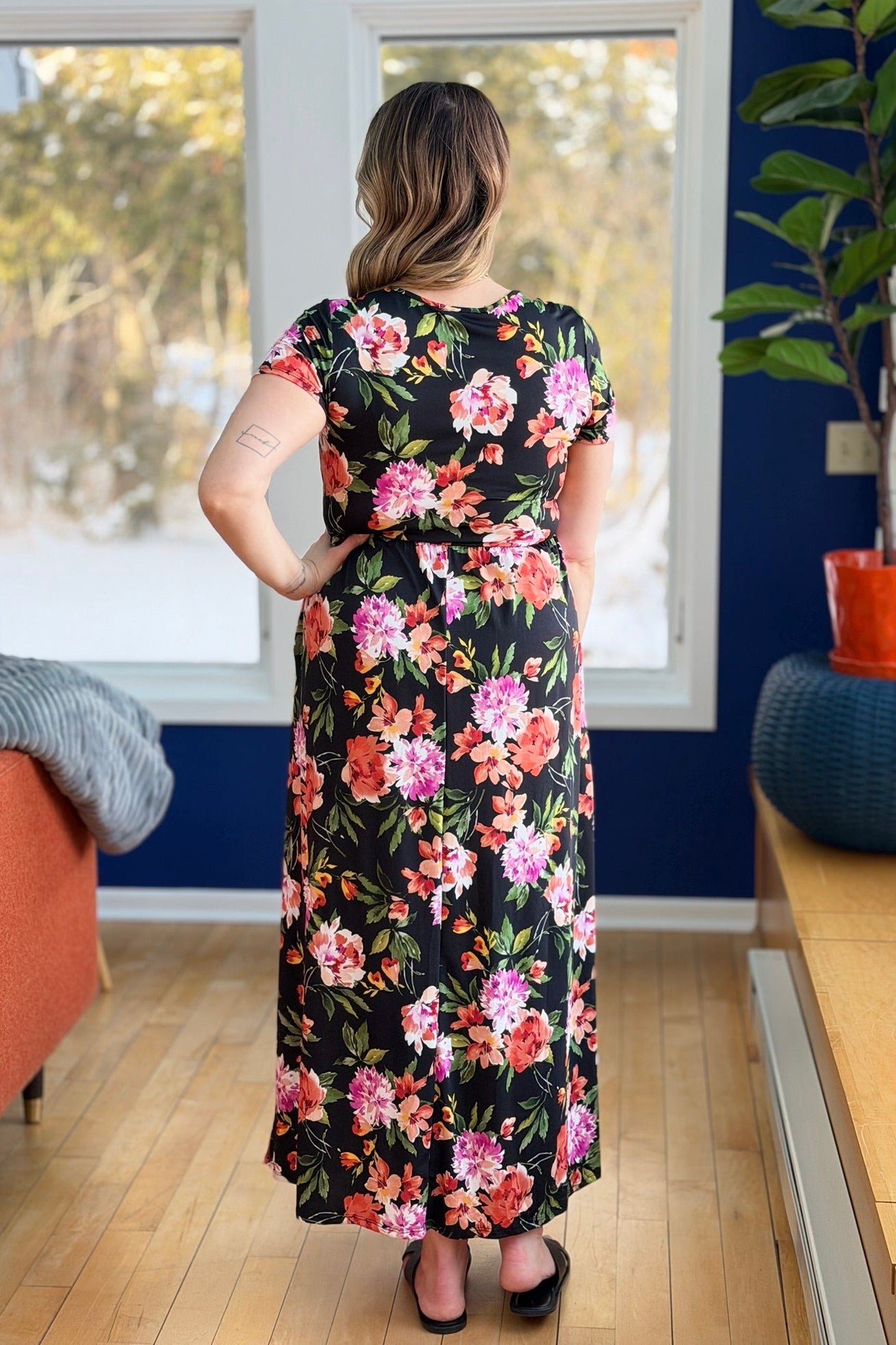 Floral Wrap Maxi Dress - Black