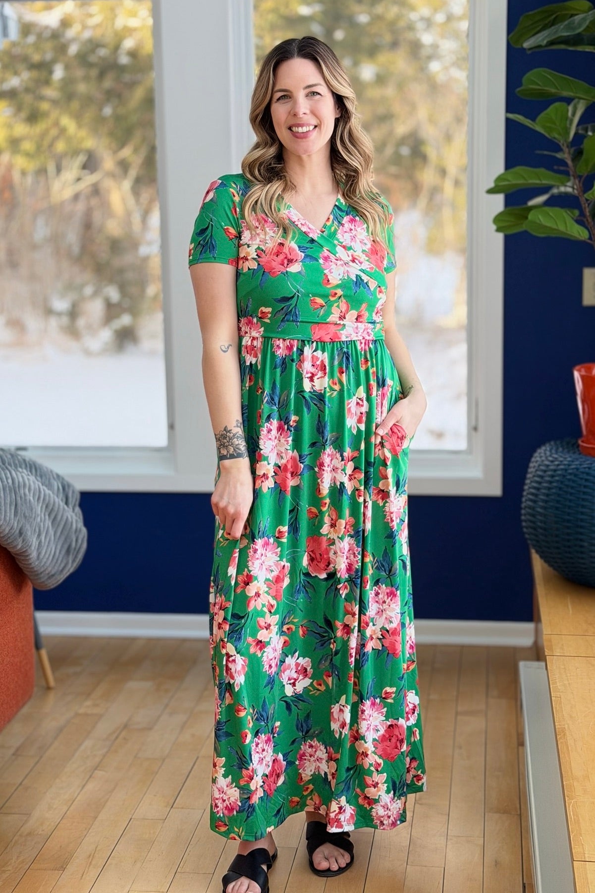 Floral Wrap Maxi Dress - Green