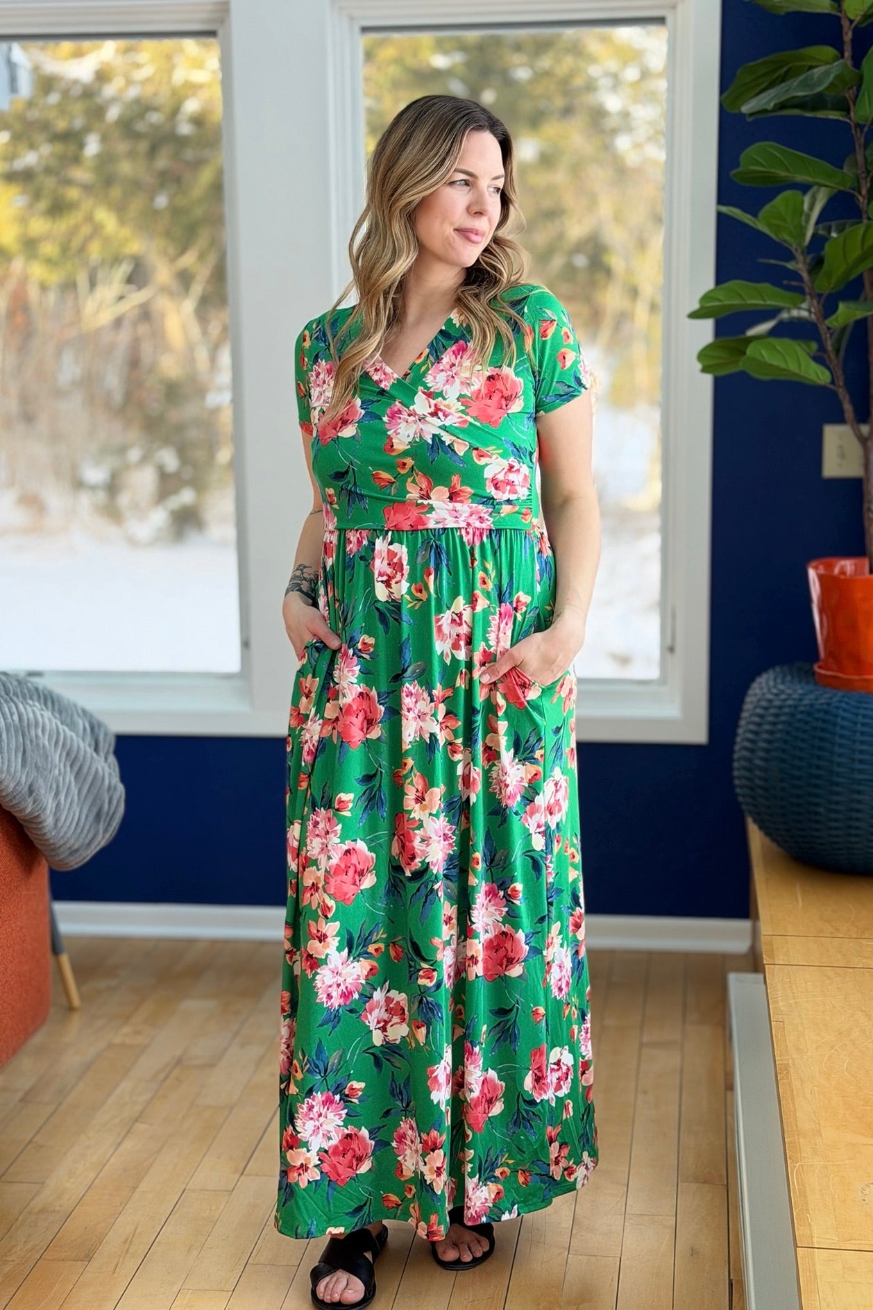 Floral Wrap Maxi Dress - Green
