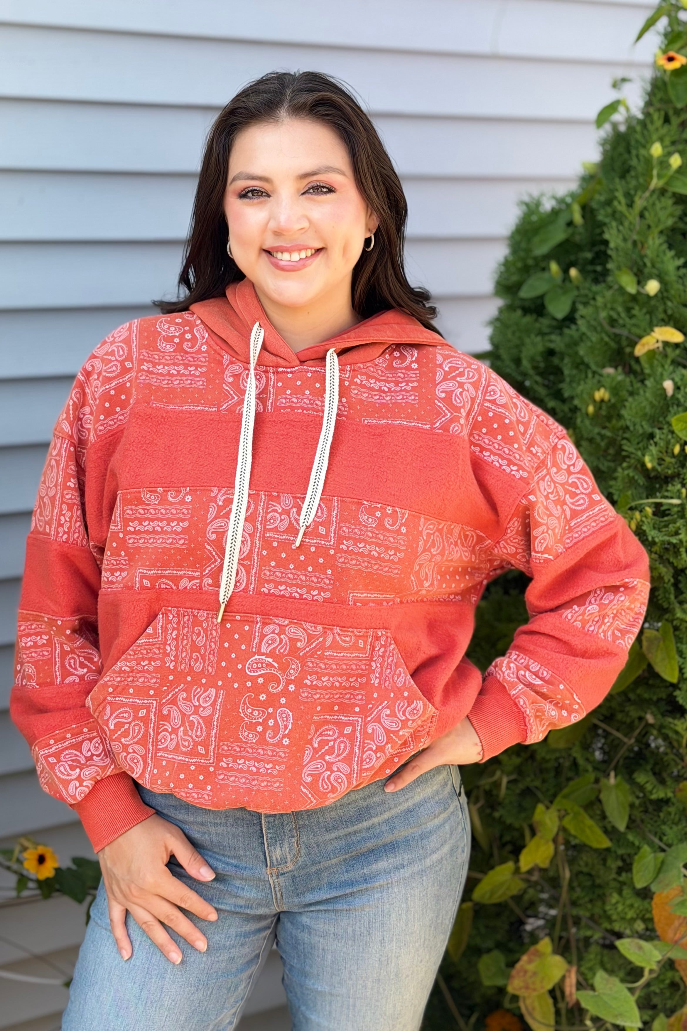 Bandana Print Hoodie - Red