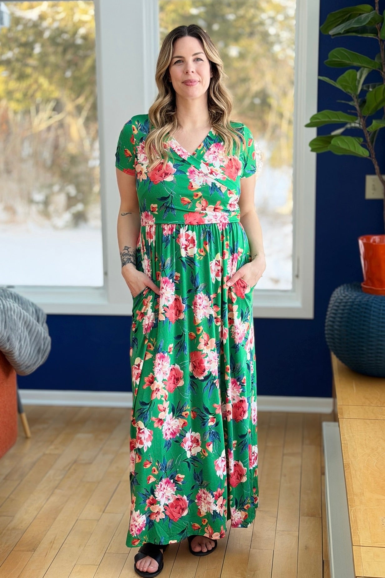 Floral Wrap Maxi Dress - Green