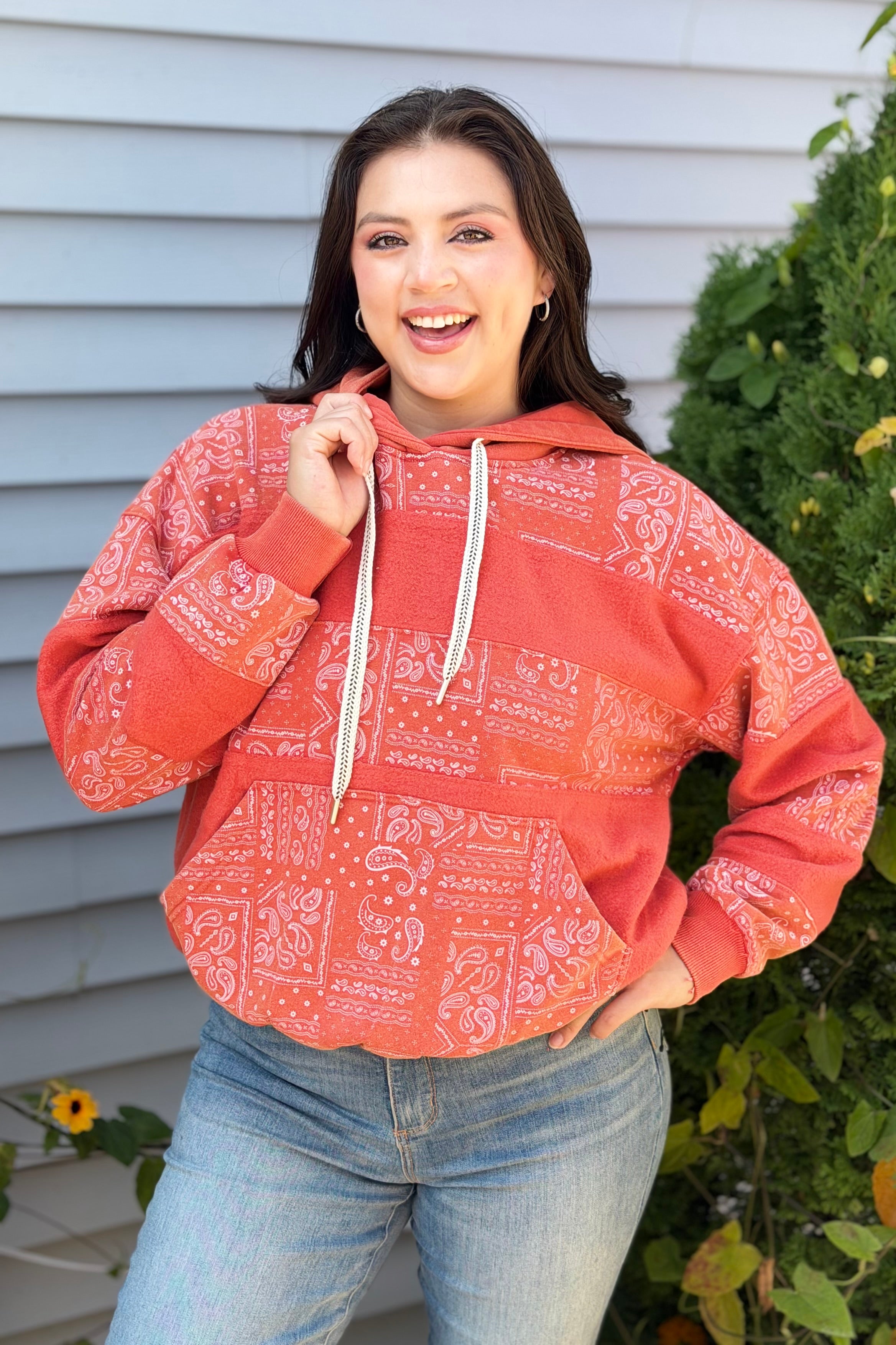 Bandana Print Hoodie - Red