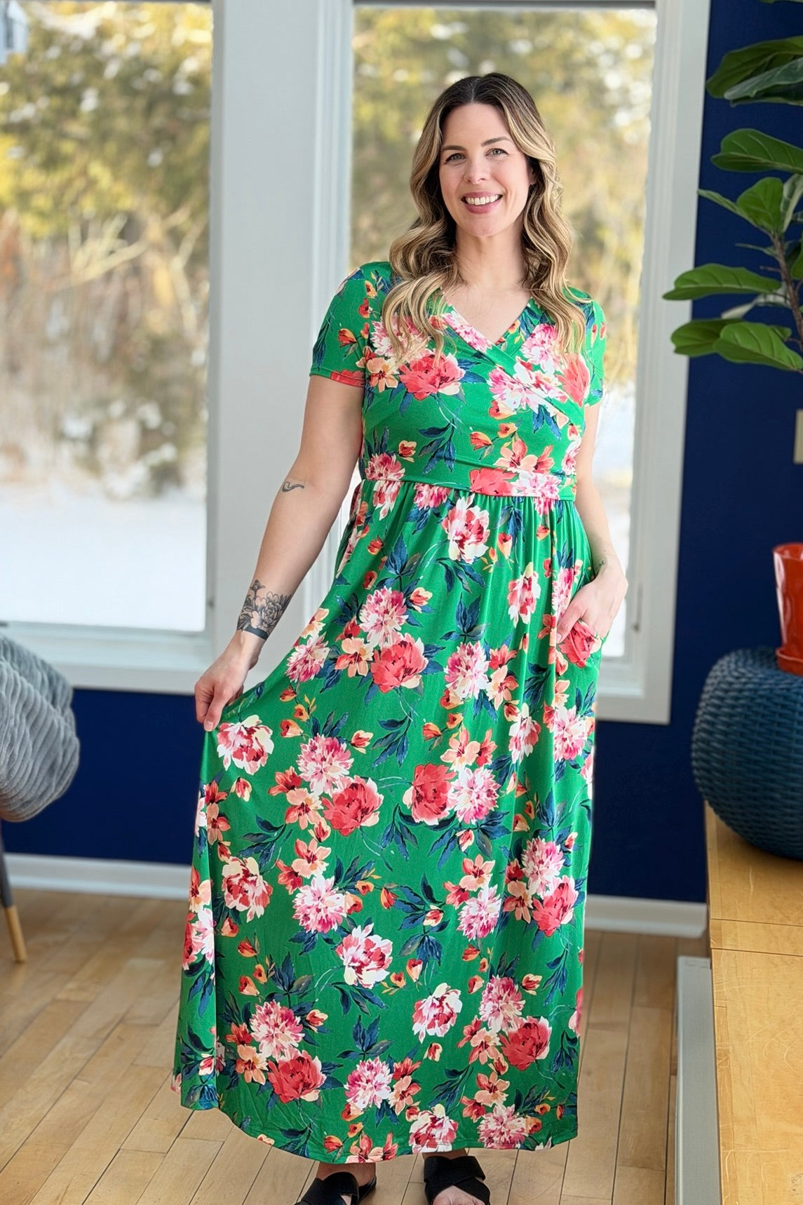 Floral Wrap Maxi Dress - Green