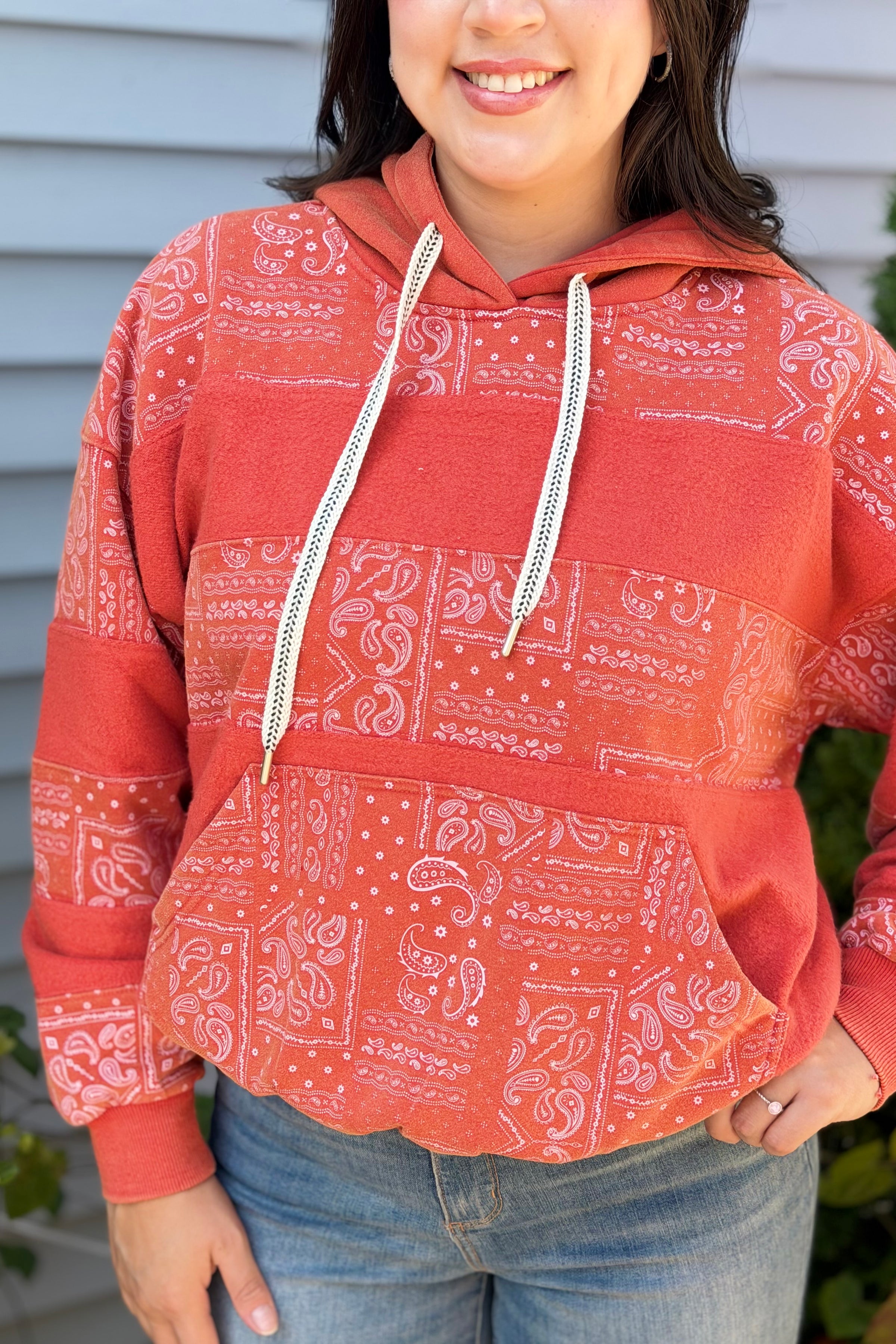 Bandana Print Hoodie - Red